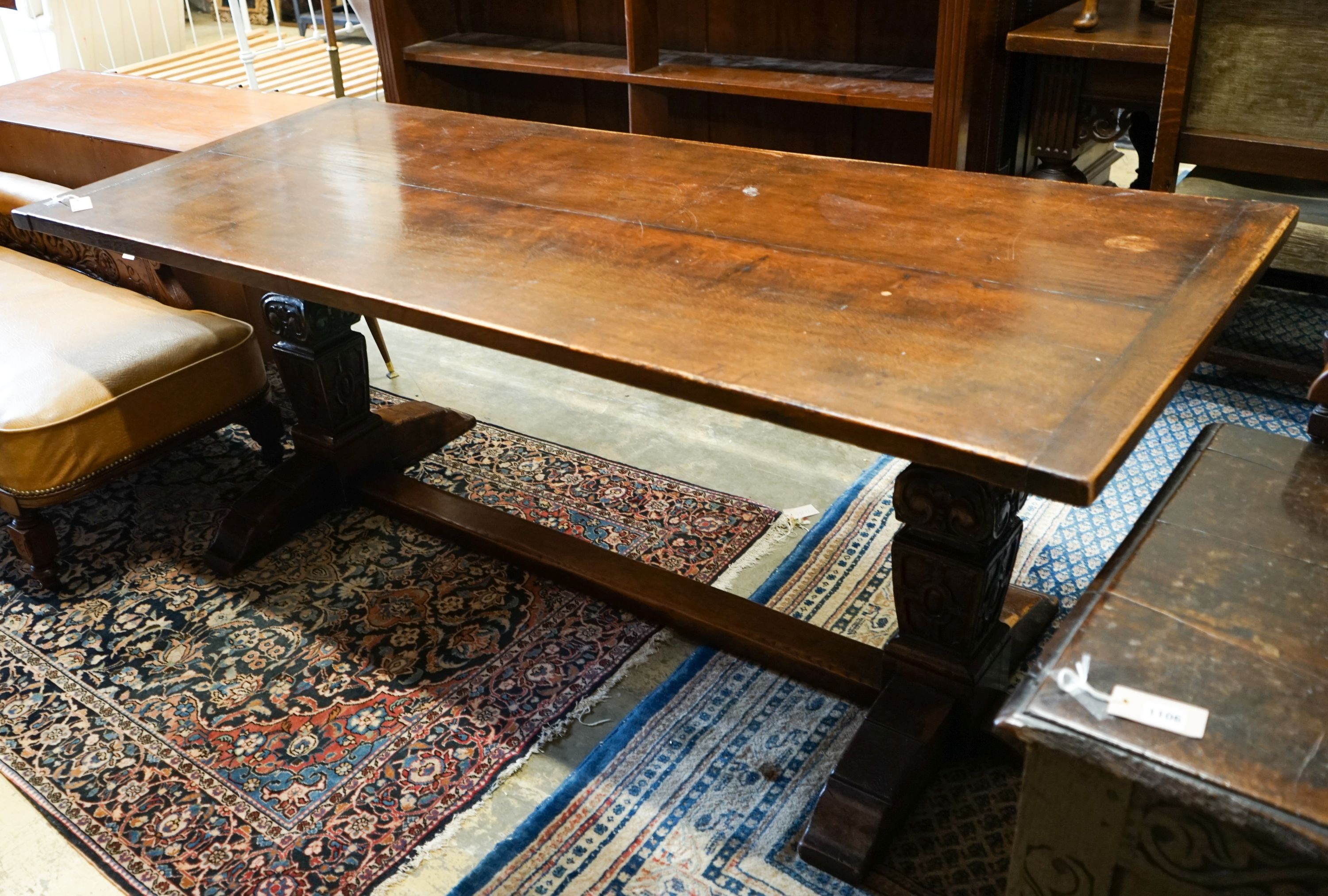 A 17th century style carved rectangular oak refectory table
